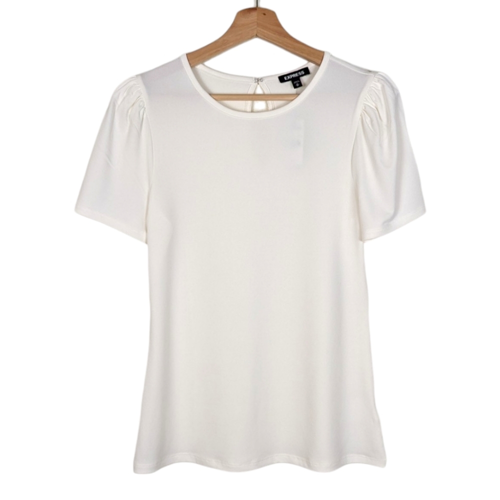 Express Short Sleeve Ivory Blouse